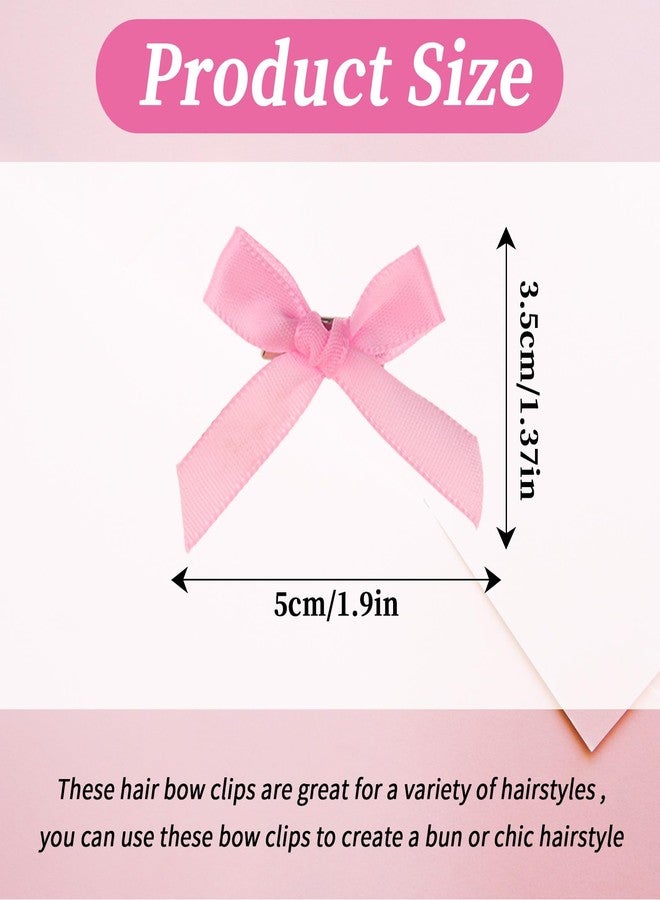 Cerun 6 PCS Premium Bow Hair Clips Mini Bowknot Metal Barrettes Hair Accessories Twist Tie Silky Satin Hair Ribbon Cute Non-slip Hairpins for Women Girls Teens Kids (Pink) - Image 2