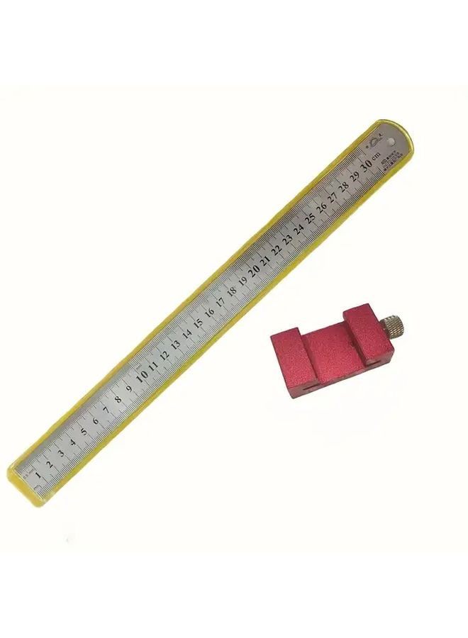 11.81 Inch Steel Ruler with Red Stopper Precision Woodworking Measuring Tool - Image 1