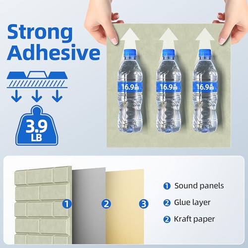 NEPIS 20 Pack Acoustic Panels with Self Adhesive, 12" X 12" X 0.4" High Density Sound Proof Foam Panels for Walls, Soundproof Wall Panels, Brick Sound Absorbing Panels for Home Studio Office Decor - Sage - Image 4