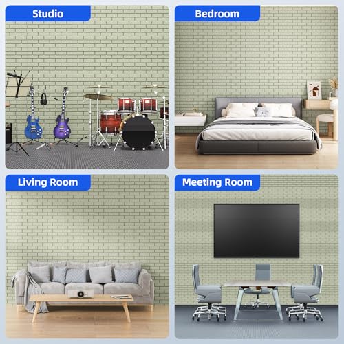 NEPIS 20 Pack Acoustic Panels with Self Adhesive, 12" X 12" X 0.4" High Density Sound Proof Foam Panels for Walls, Soundproof Wall Panels, Brick Sound Absorbing Panels for Home Studio Office Decor - Sage - Image 5
