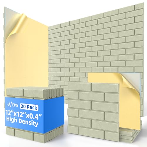 NEPIS 20 Pack Acoustic Panels with Self Adhesive, 12" X 12" X 0.4" High Density Sound Proof Foam Panels for Walls, Soundproof Wall Panels, Brick Sound Absorbing Panels for Home Studio Office Decor - Sage - Image 1