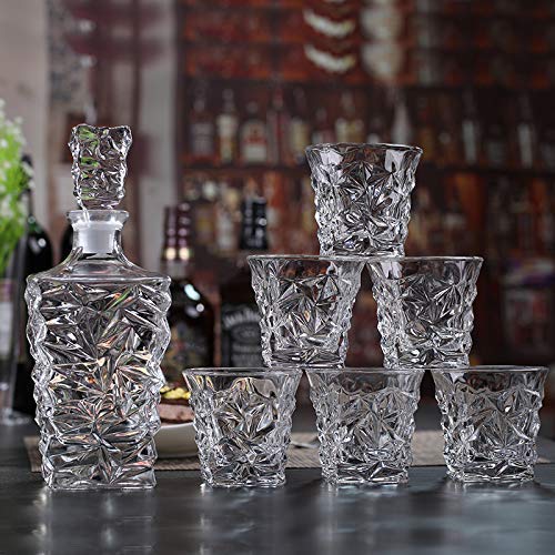Vilon Imported European Crystal Clear 7 Pcs Decanter and Glasses Set- 1 Decanter and 6 Pcs Glass Set Perfect for Whiskey, Scotch, Wine, Vodka,Rum etc 7Pcs (Diamond Decent +6 Glass (1), Medium) - Image 2
