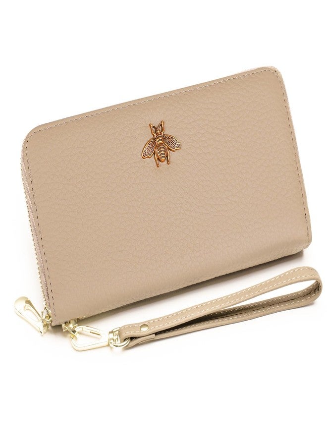 imeetu Leather Wristlet Purse for Women with Credit Card Holder, Zip Coin Pocket & Wrist Strap(Khaki) - Image 1