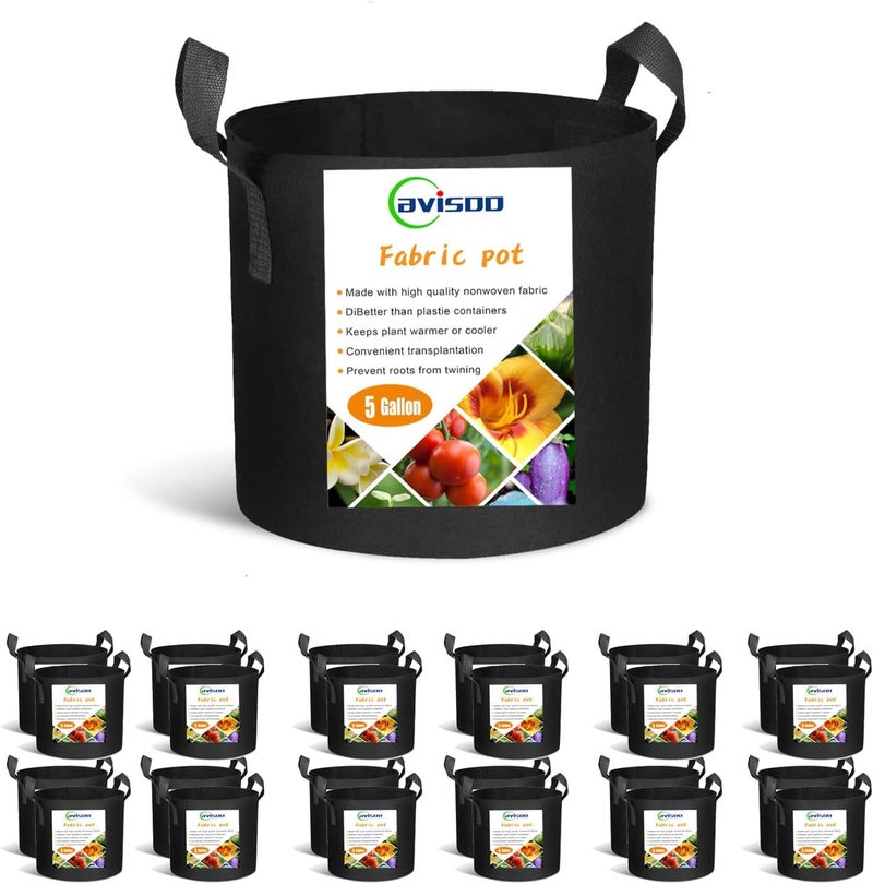 Cavisoo 24-Pack 5 Gallon Grow Bags, Heavy Duty Thickened Non-Woven Plant Fabric Pots with Reinforced Handles - Image 1