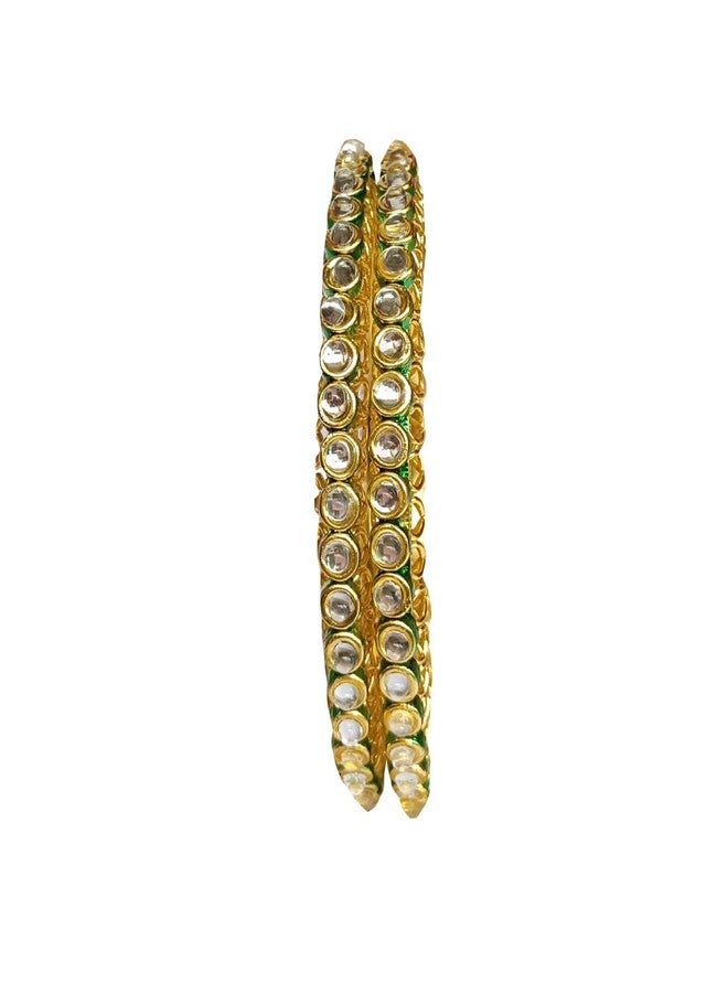DENICRAAS Traditional Kangan Indian-Gold Plated Kundan Kada | Gold Plated Traditional and Ethnic Jewellery | Inspired Antique Finish Screw Closure Statement Set of 2 for Women (2.8) - Image 4