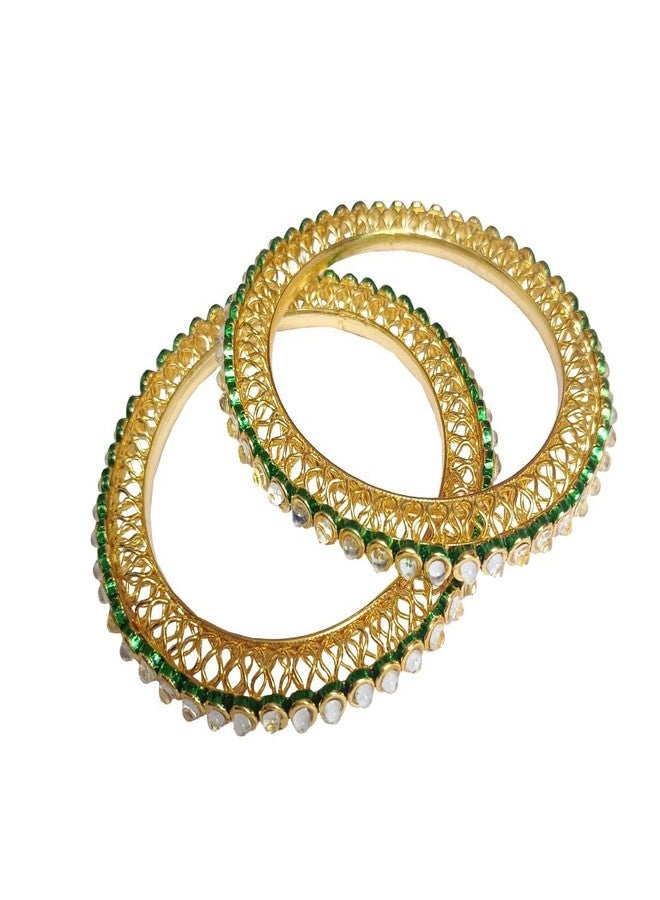 DENICRAAS Traditional Kangan Indian-Gold Plated Kundan Kada | Gold Plated Traditional and Ethnic Jewellery | Inspired Antique Finish Screw Closure Statement Set of 2 for Women (2.8) - Image 2