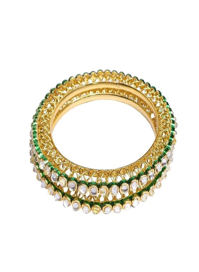 DENICRAAS Traditional Kangan Indian-Gold Plated Kundan Kada | Gold Plated Traditional and Ethnic Jewellery | Inspired Antique Finish Screw Closure Statement Set of 2 for Women (2.8) - Image 3