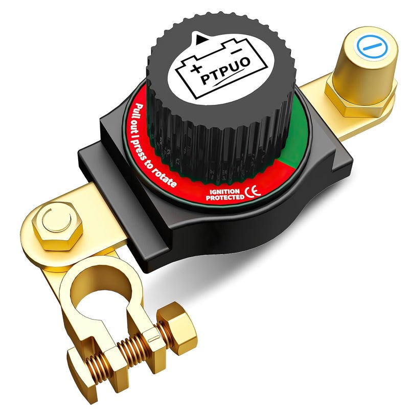 PTPUO Top Post Car Battery Disconnect Switch - Flexible Negative Terminal Kill Switch, Battery Shutoff/Cutoff Switch for Car, RV, Boat - Image 1