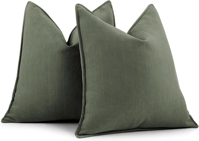 ZWJD Army Green Pillow Covers 22x22 Set of 2 Chenille Throw Pillow Covers with Elegant Design Soft and Luxurious Decorative Pillows for Couch, Bed, Home Decor - Image 1