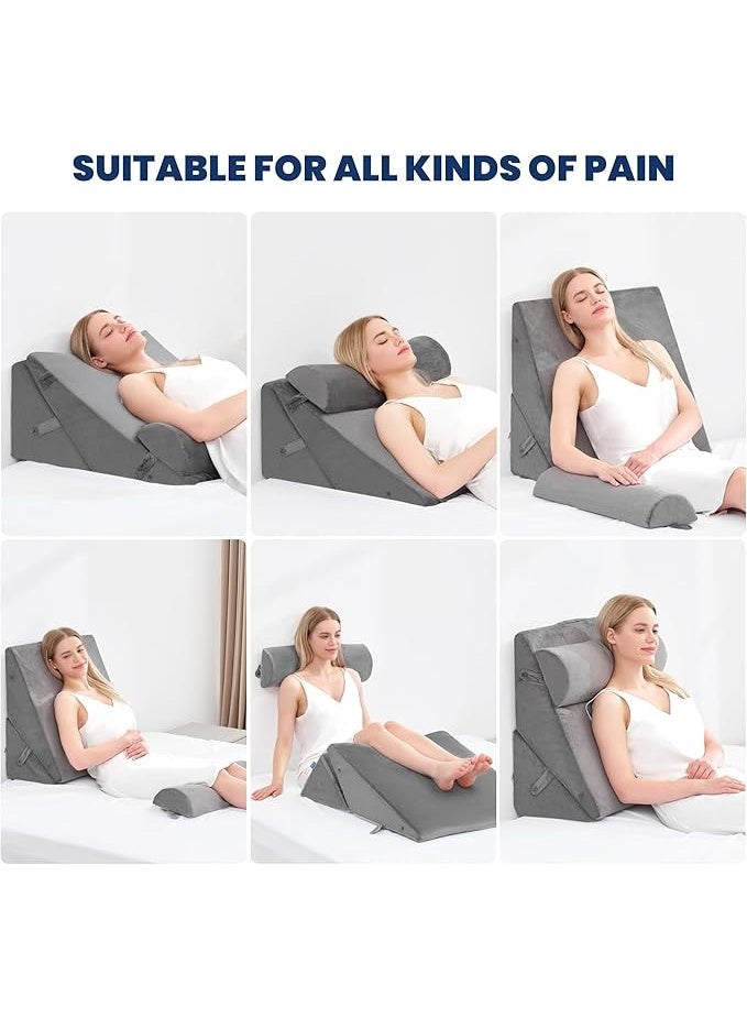 طقم وسائد إسفينية مكون من 3 قطع – وسائد سرير مثلثة قابلة للتعديل بارتفاع 9 و12 بوصة مع وسادة دعم نصف دائرية من رغوة الذاكرة للنوم، التعافي بعد الجراحة، ارتجاع الحمض، ارتجاع المريء وتخفيف الشخير - Image 2