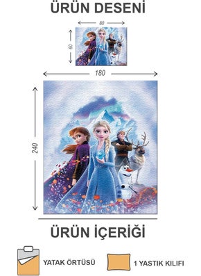 Doruklar Home Collection Quilted Cotton Filled Velvet Fabric Elsa Frozen Patterned Single Child Youth Bedspread Set  - Image 2