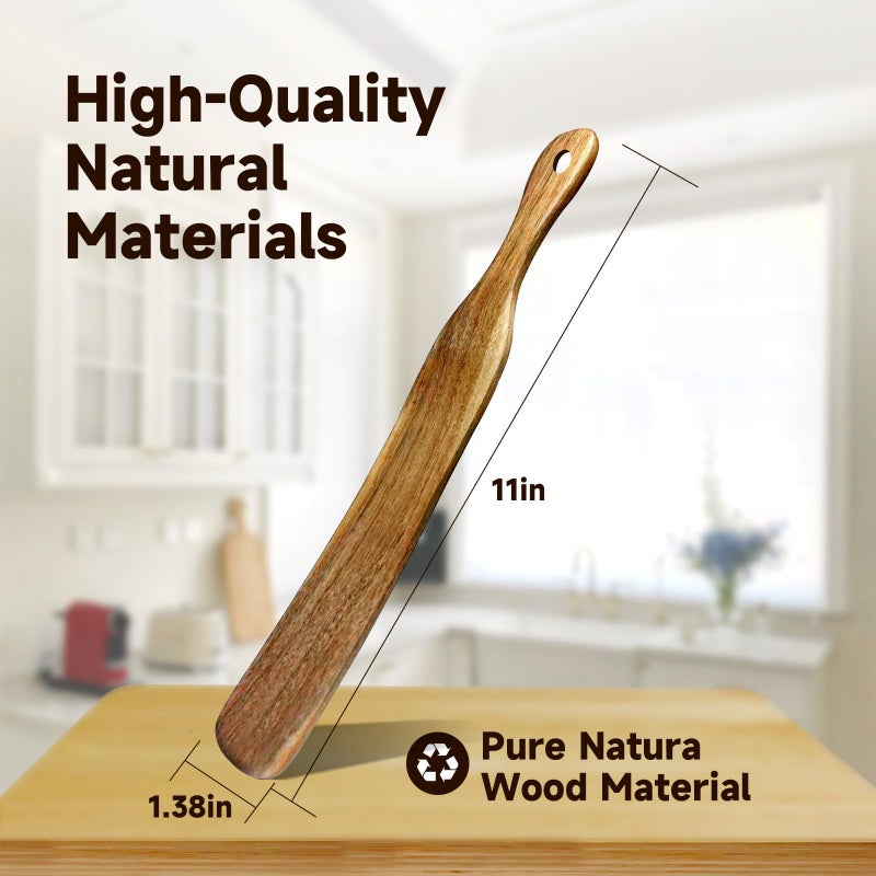 Solvora Skinny Spurtle, Sourdough Shovel Spurtle Spatula11 Inch, Natural Acacia Wood For Sourdough Starter & Baking Supplies, Dough Whisk, Sourdough Tools Essentials, Non-Scratch Utensils For Nonstick Pans - Image 2