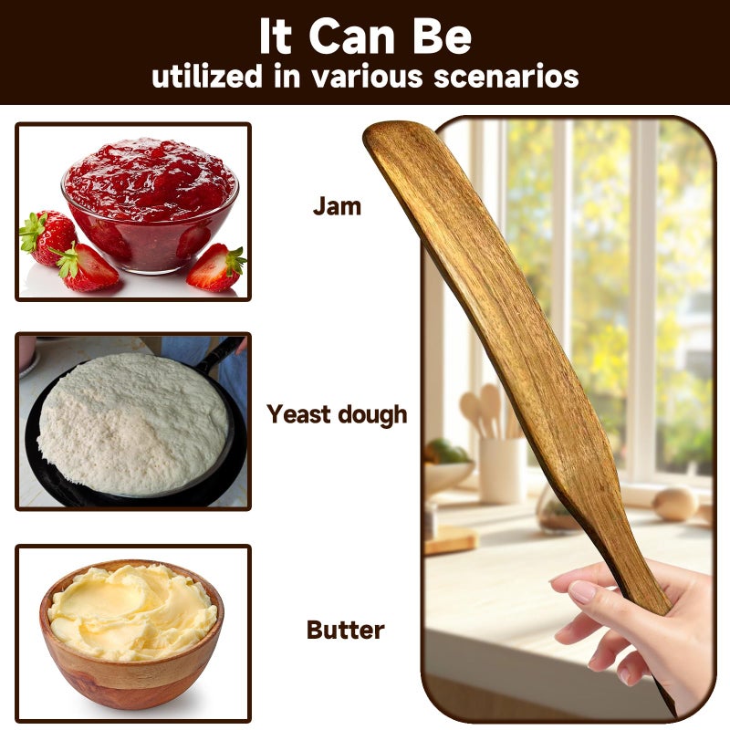 Solvora Skinny Spurtle, Sourdough Shovel Spurtle Spatula11 Inch, Natural Acacia Wood For Sourdough Starter & Baking Supplies, Dough Whisk, Sourdough Tools Essentials, Non-Scratch Utensils For Nonstick Pans - Image 3