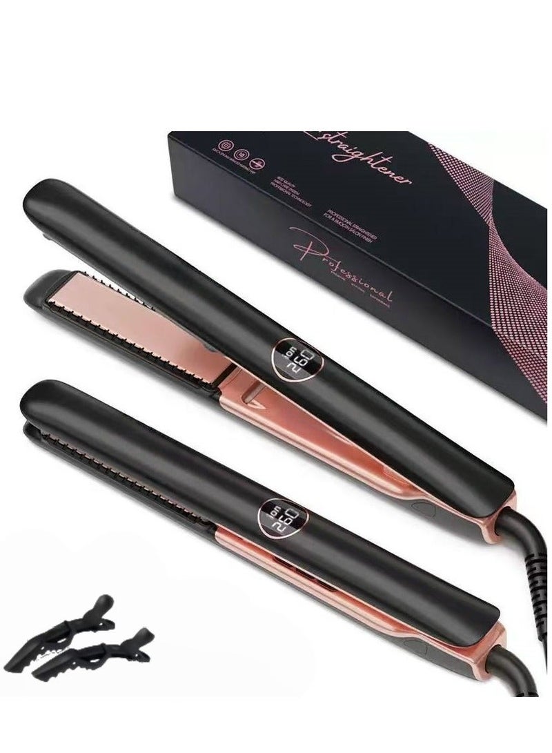 روينغدا أفضل مبيع سيراميك الشعر مصمم و Curler 2 في 1 تسخن حتى 260 درجة مئوية عالية درجة الحرارة سيراميك مسطح الحديد أيونية التكنولوجيا 5 إعدادات درجة الحرارة لوحات عائمة مع ردود الفعل الاهتزاز ، مثالية للتسوية / التجفيف أحدث نموذج - Image 1