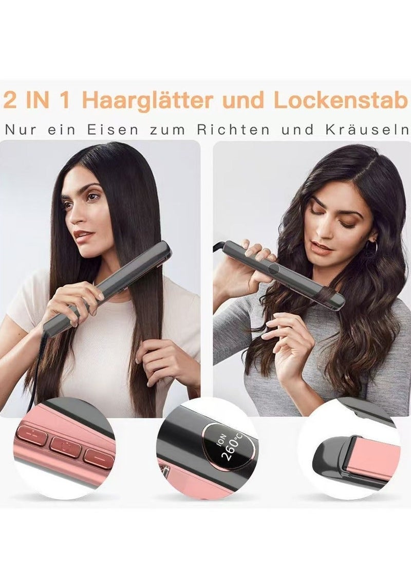 روينغدا أفضل مبيع سيراميك الشعر مصمم و Curler 2 في 1 تسخن حتى 260 درجة مئوية عالية درجة الحرارة سيراميك مسطح الحديد أيونية التكنولوجيا 5 إعدادات درجة الحرارة لوحات عائمة مع ردود الفعل الاهتزاز ، مثالية للتسوية / التجفيف أحدث نموذج - Image 2