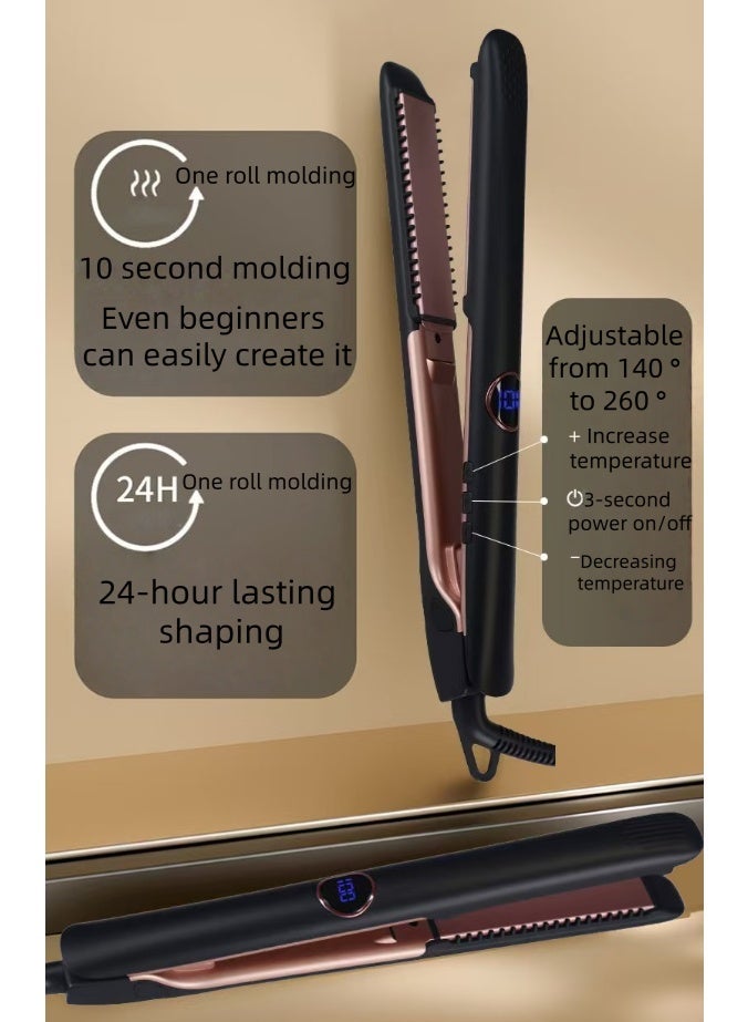 روينغدا أفضل مبيع سيراميك الشعر مصمم و Curler 2 في 1 تسخن حتى 260 درجة مئوية عالية درجة الحرارة سيراميك مسطح الحديد أيونية التكنولوجيا 5 إعدادات درجة الحرارة لوحات عائمة مع ردود الفعل الاهتزاز ، مثالية للتسوية / التجفيف أحدث نموذج - Image 4