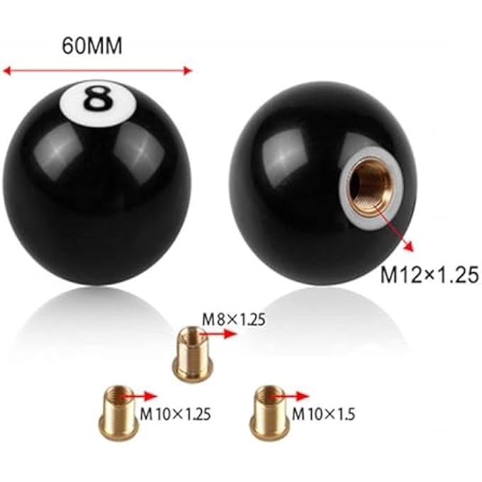 rayihni THE WHITE SHOP Shift Knob Black 8 Ball Billiard Acrylic Gear Shift Lever Shift Knob Black Shaped Round Manual with 3 Adapters Universal Fit Compatible with Manual Car M 8125 M 10125 M 1015 M 121 - Image 3