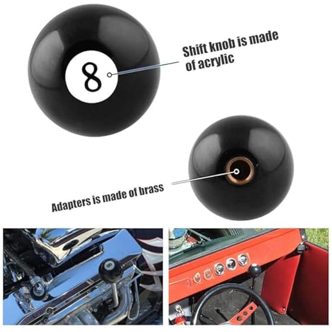 rayihni THE WHITE SHOP Shift Knob Black 8 Ball Billiard Acrylic Gear Shift Lever Shift Knob Black Shaped Round Manual with 3 Adapters Universal Fit Compatible with Manual Car M 8125 M 10125 M 1015 M 121 - Image 5