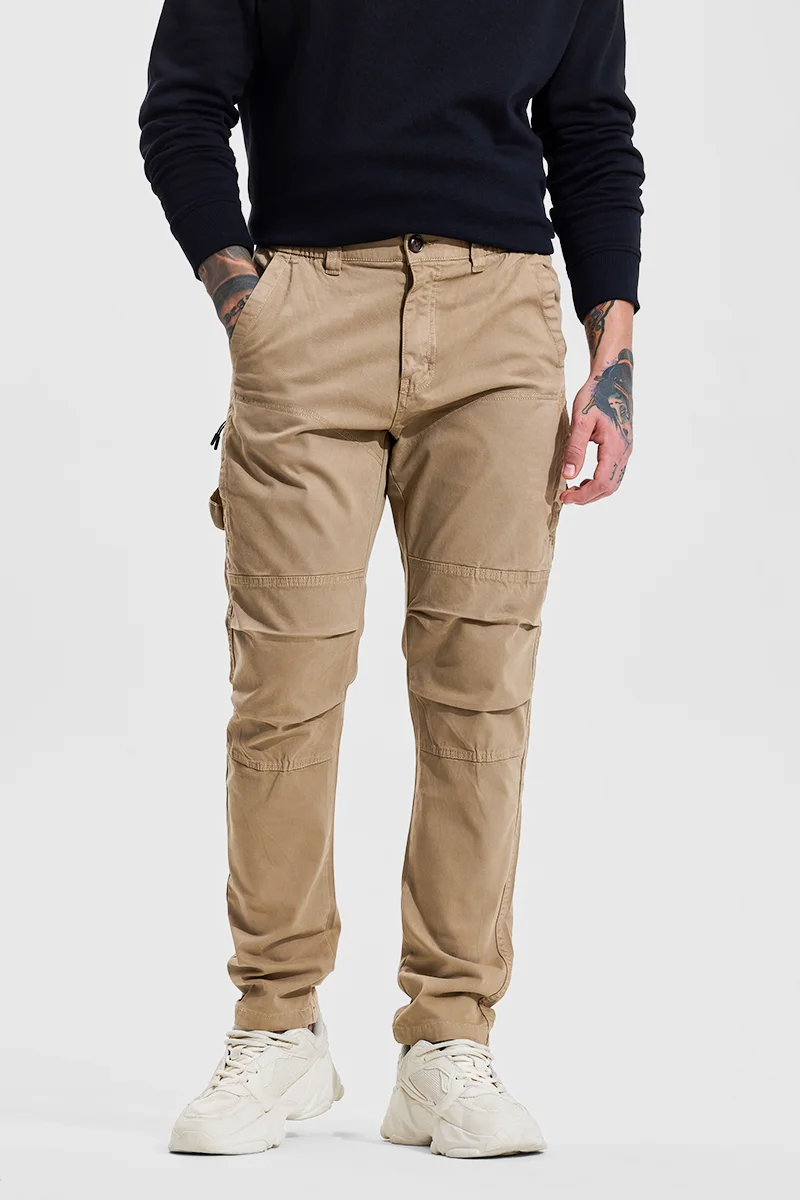 سنيتش Beige Solid Regular Fit Casual Cargo