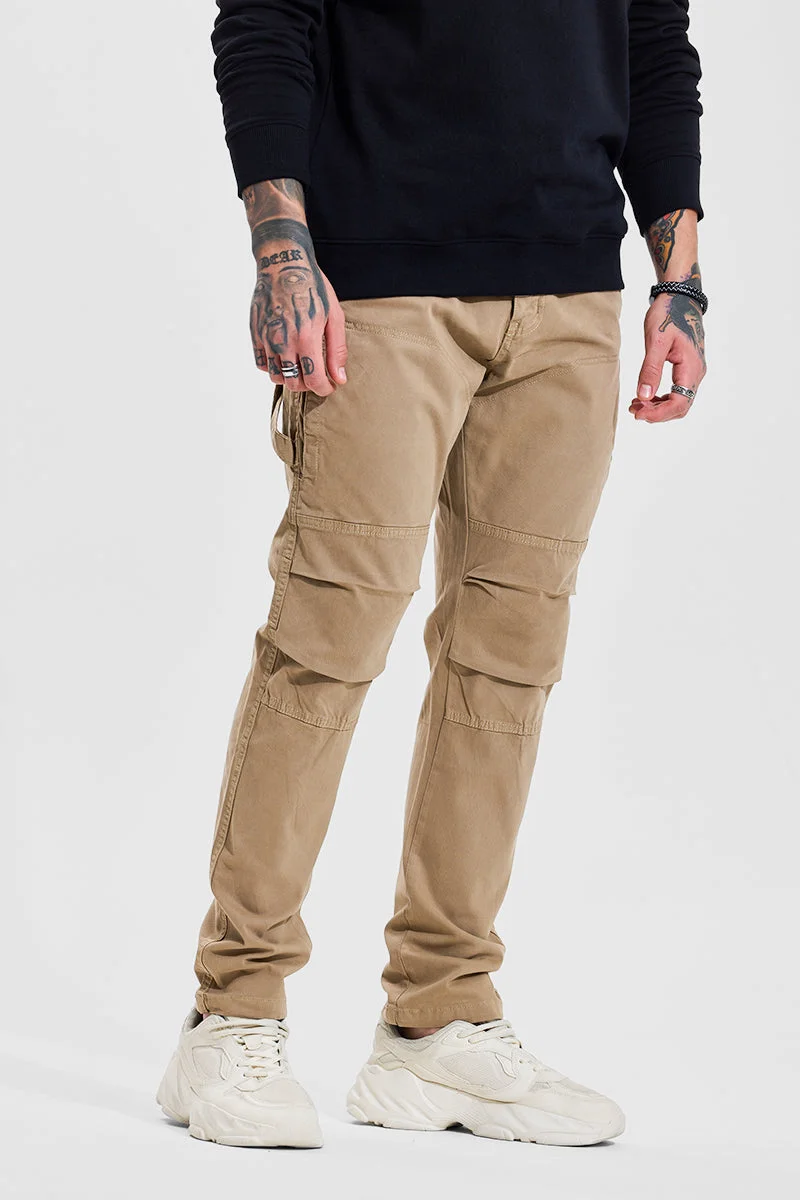 SNITCH Beige Solid Regular Fit Casual Cargo