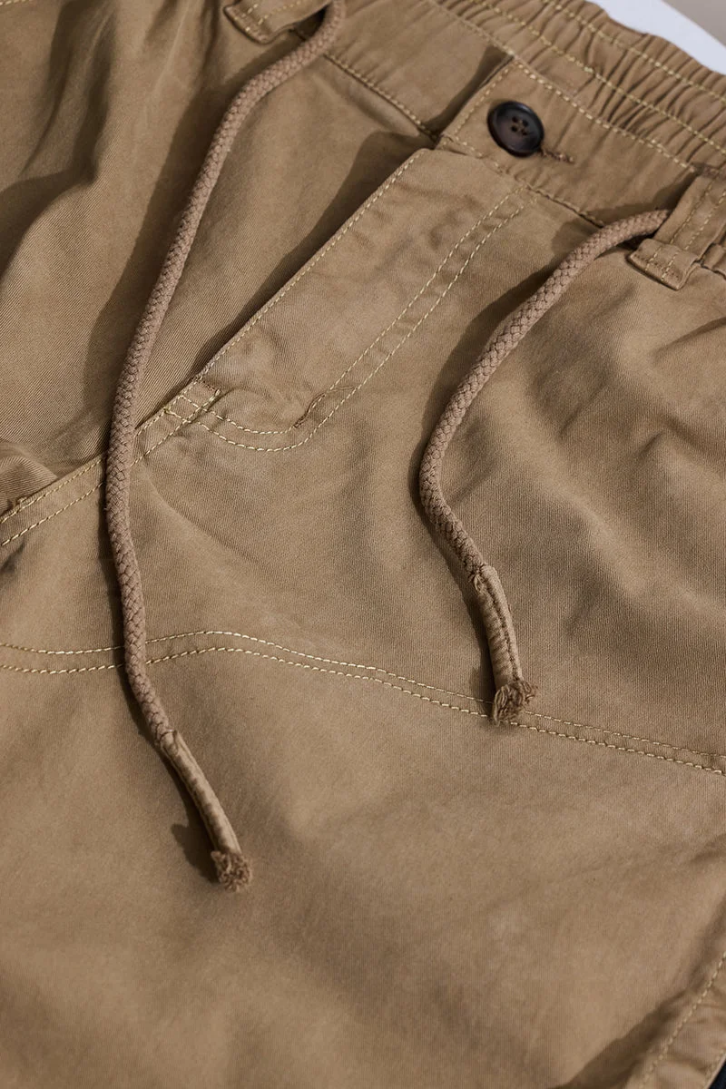 SNITCH Beige Solid Regular Fit Casual Cargo