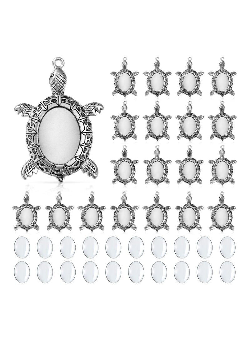 KASTWAVE Antique Silver Turtle Pendant Settings, Blank Turtle Pendant Tray, Cabochons Bases 0 Clear Cabochon Cameo Bezel for DIY Jewelry Making (40Pcs,Antique Silver Tone) - Image 1
