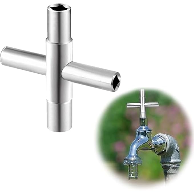 1 PCS WATER KEY,4 WAY SILLCOCK KEY, COMMERCIAL WATER METER KEY,FOR FAUCET,GAS METER,VALVE,SPIGOTS,ELECTRICAL CABINET OPENING - Image 1