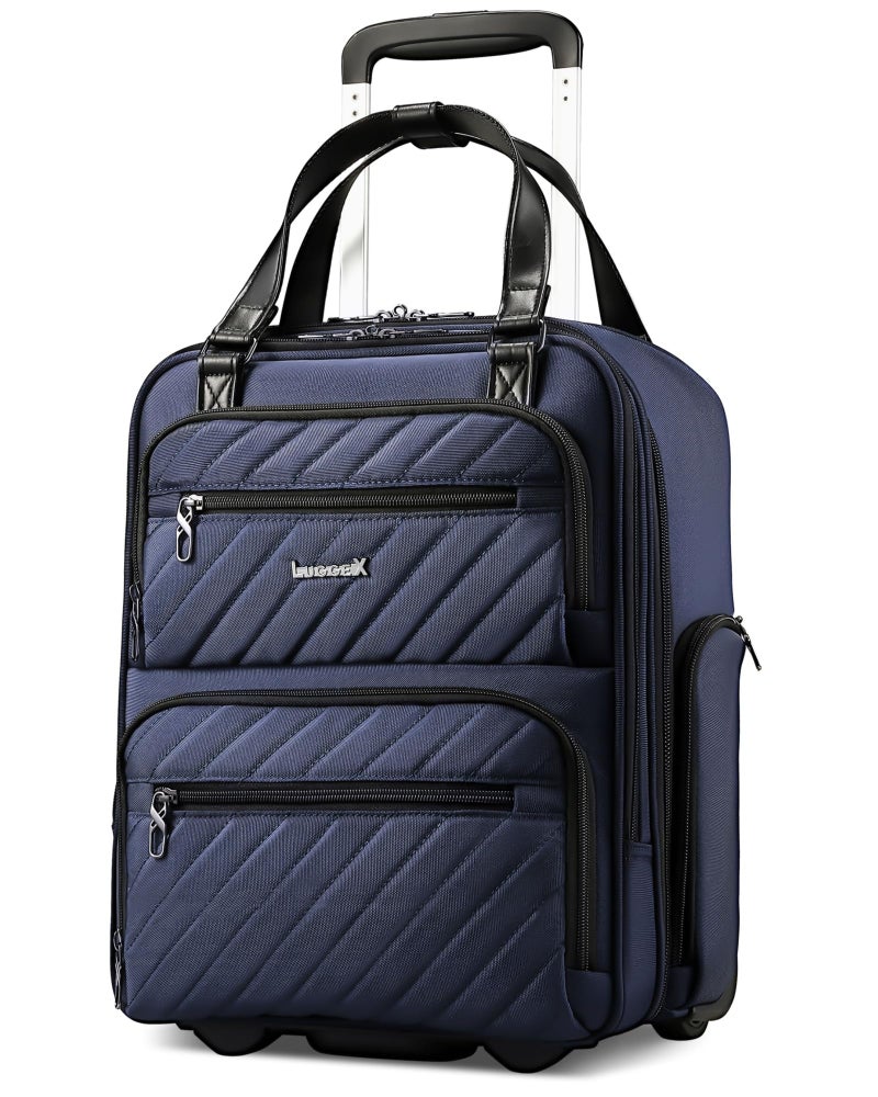 LUGGEX Underseat Carry On Luggage with Wheels, UDK Stylish Lightweight Under Seat Luggage, Soft Sided Personal Item Suitcase for Short Trip (UX-Core, Blue Black, 16 Inch) - Image 1