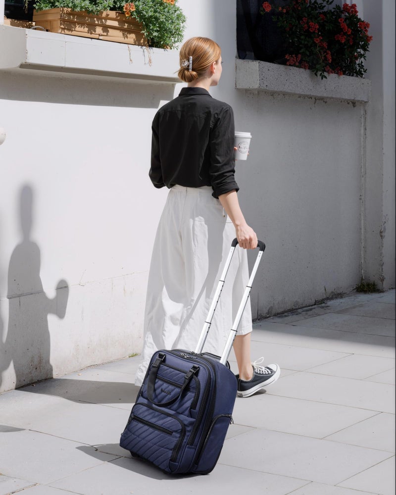 LUGGEX Underseat Carry On Luggage with Wheels, UDK Stylish Lightweight Under Seat Luggage, Soft Sided Personal Item Suitcase for Short Trip (UX-Core, Blue Black, 16 Inch) - Image 2