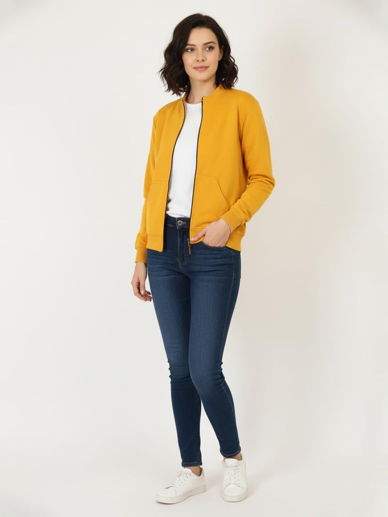 LEOTUDE Full Sleeve Loose Fit Side Pocket Bomber Jacket For Women (GRL_JKT02_MSTERD_C1_P_Mustard_XL) - Image 4