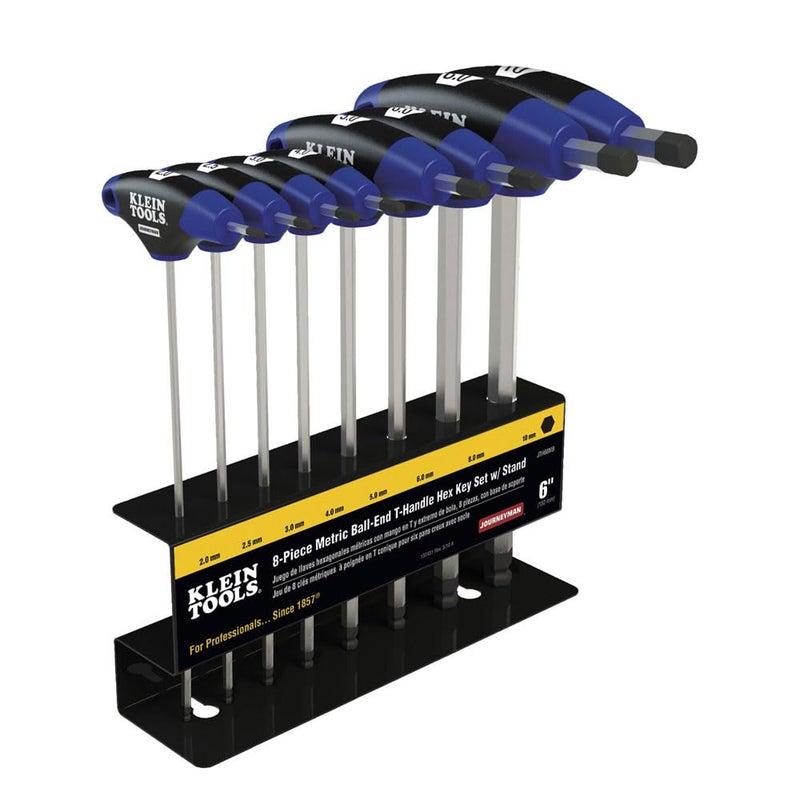 Klein Tools JTH68MB Hex Kit Set Metric Ball End THandle Hex Key Allen Wrench Set with 6Inch Blades Stand Included 8Piece