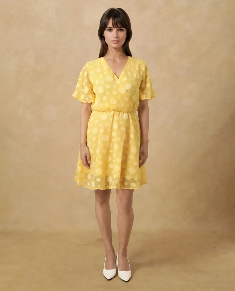 Rareism Women's Polka Dot Mini Wrap Dress