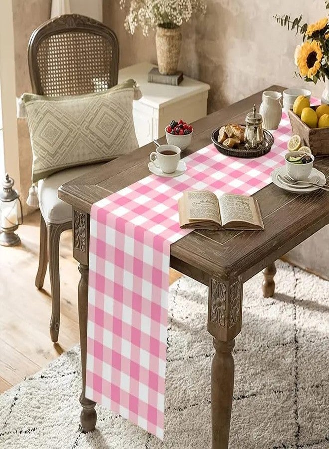 CCUUHJ Pink Buffalo Plaid Table Runner, Seasonal Valentine's Day Washable Kitchen Dining Table Decoration for Easter Spring Home Party Wedding Decor 13x72 Inch(Light Pink) - Image 3