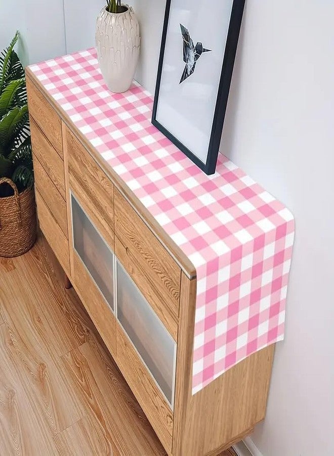 CCUUHJ Pink Buffalo Plaid Table Runner, Seasonal Valentine's Day Washable Kitchen Dining Table Decoration for Easter Spring Home Party Wedding Decor 13x72 Inch(Light Pink) - Image 4