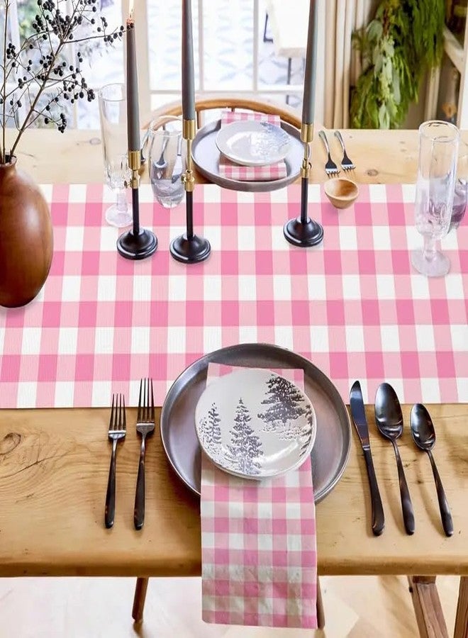 CCUUHJ Pink Buffalo Plaid Table Runner, Seasonal Valentine's Day Washable Kitchen Dining Table Decoration for Easter Spring Home Party Wedding Decor 13x72 Inch(Light Pink) - Image 2