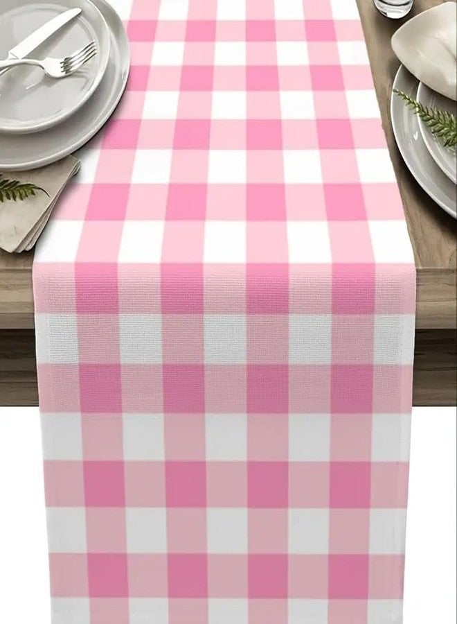 CCUUHJ Pink Buffalo Plaid Table Runner, Seasonal Valentine's Day Washable Kitchen Dining Table Decoration for Easter Spring Home Party Wedding Decor 13x72 Inch(Light Pink) - Image 1