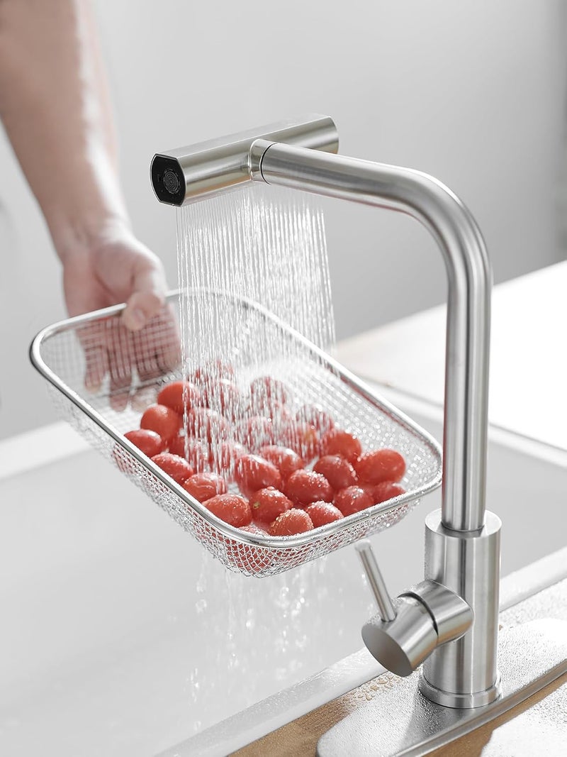 JOOM Kitchen Faucets with Pull Down Sprayer,Waterfall Kitchen Sink Faucet,Commercial Utility Stainless Steel Kitchen Faucets,Single Handle Kitchen Sink Faucet with Pull Down Sprayer for 3 Function,Brushed - Image 4