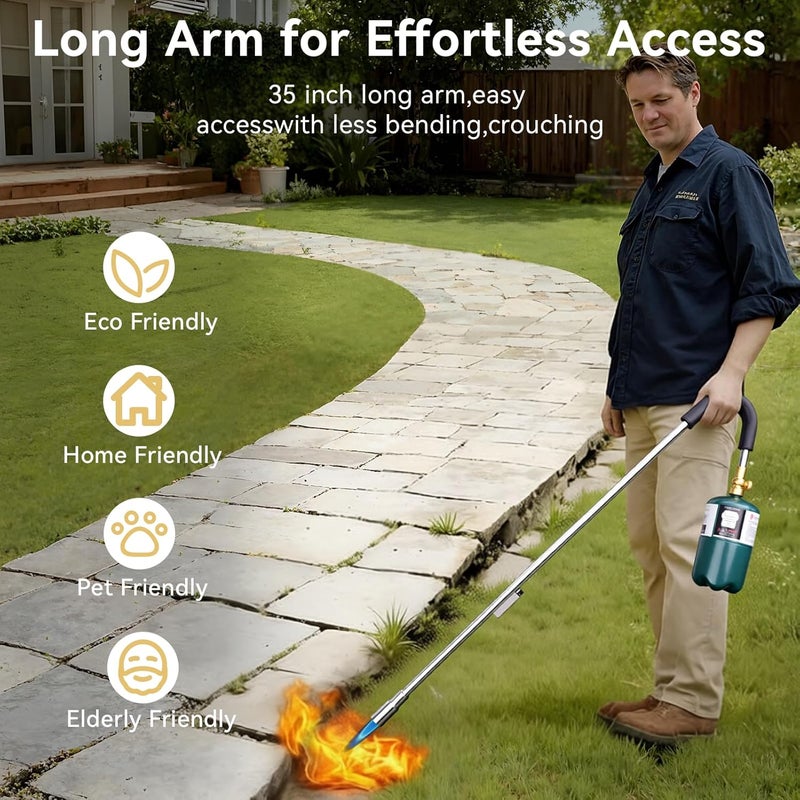 KOMAN Weed Torch Propane Burner, 35" Long Arm, Self-Ignition,Fuel by 1LB /5-40LB Propane Tank, for Roofing, Weeding, Campfire Starting (Output 24000BTU) - Image 4