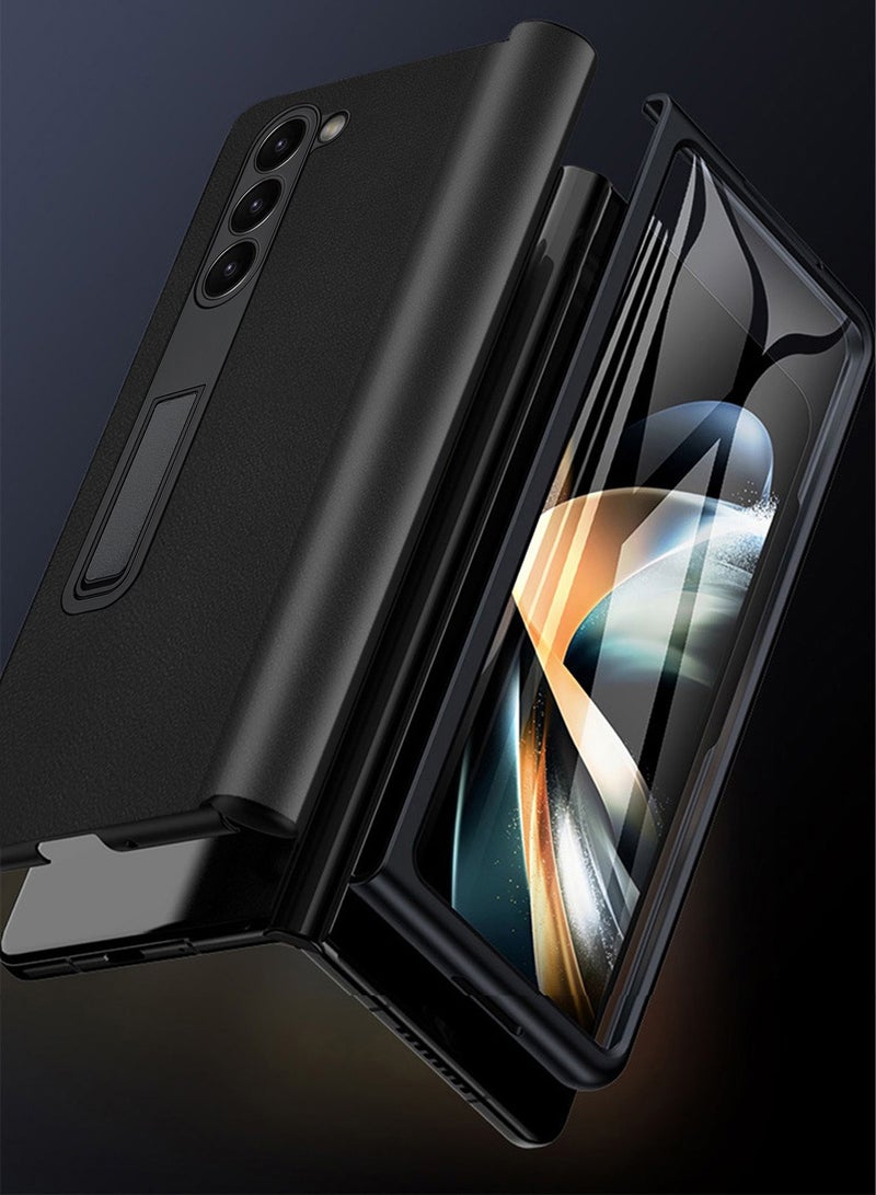 Samsung Galaxy Z Flod 5 Genuine Leather Case Cover with Shockproof Protective Screen Protector & Hinge Protection, Samsung Fold 5 Case with Stand Phone Holder Kickstand Back Accessories - Image 5
