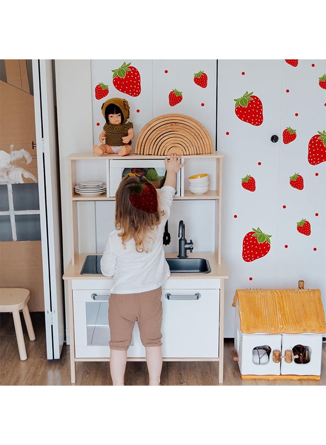 4 أوراق ملصقات الحائط ، ملصقات الحائط الفراولة ، ملصقات PVC الملونة لديكور الغرفة ، قشر وعصا ملصقات حائط الفاكهة لغرفة المعيشة خلفية نافذة خزانة المطبخ - Image 5