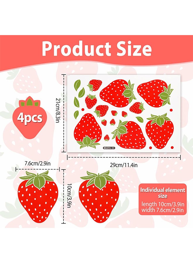 4 أوراق ملصقات الحائط ، ملصقات الحائط الفراولة ، ملصقات PVC الملونة لديكور الغرفة ، قشر وعصا ملصقات حائط الفاكهة لغرفة المعيشة خلفية نافذة خزانة المطبخ - Image 2