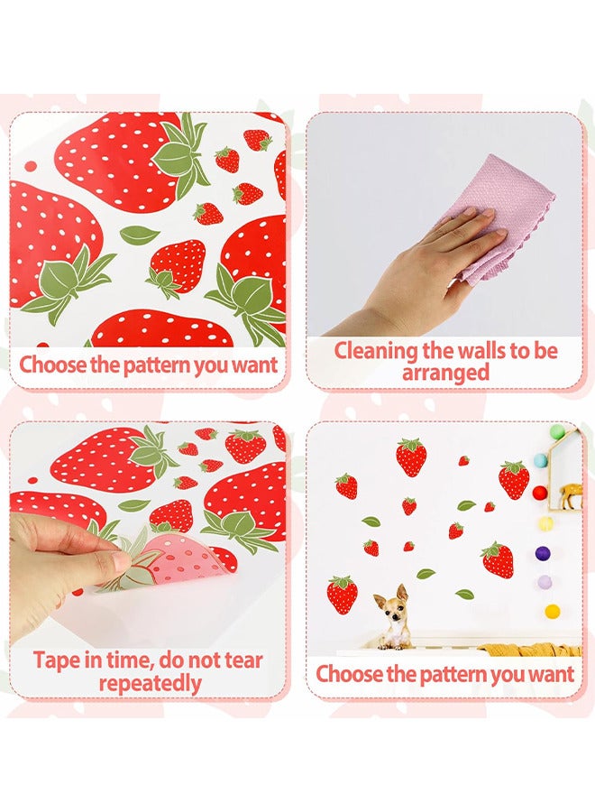 4 أوراق ملصقات الحائط ، ملصقات الحائط الفراولة ، ملصقات PVC الملونة لديكور الغرفة ، قشر وعصا ملصقات حائط الفاكهة لغرفة المعيشة خلفية نافذة خزانة المطبخ - Image 4