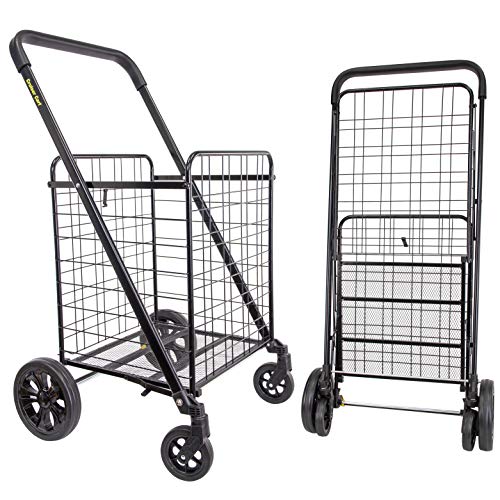 dbest products dbest products Cruiser Cart Deluxe 2 Shopping Grocery Rolling Folding Laundry Basket on Wheels Foldable Utility Trolley Compact Lightweight Collapsible Black