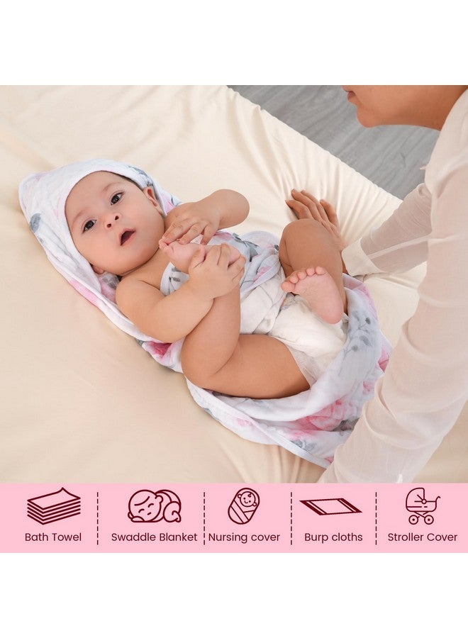 david's kids 2 Pack Hooded Baby Towels, 100% Muslin Cotton 6-Layer Ultra Soft Breathable Absorbent Baby Bath Towels for Infant and Toddler, Newborn Essentials, Large 32x32Inch, Floral - Image 4