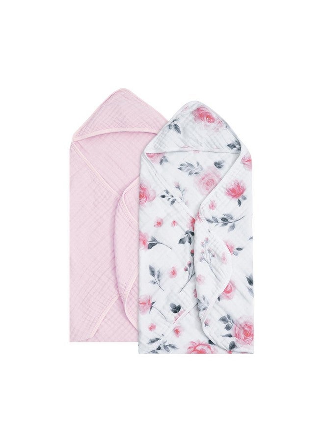 david's kids 2 Pack Hooded Baby Towels, 100% Muslin Cotton 6-Layer Ultra Soft Breathable Absorbent Baby Bath Towels for Infant and Toddler, Newborn Essentials, Large 32x32Inch, Floral - Image 1