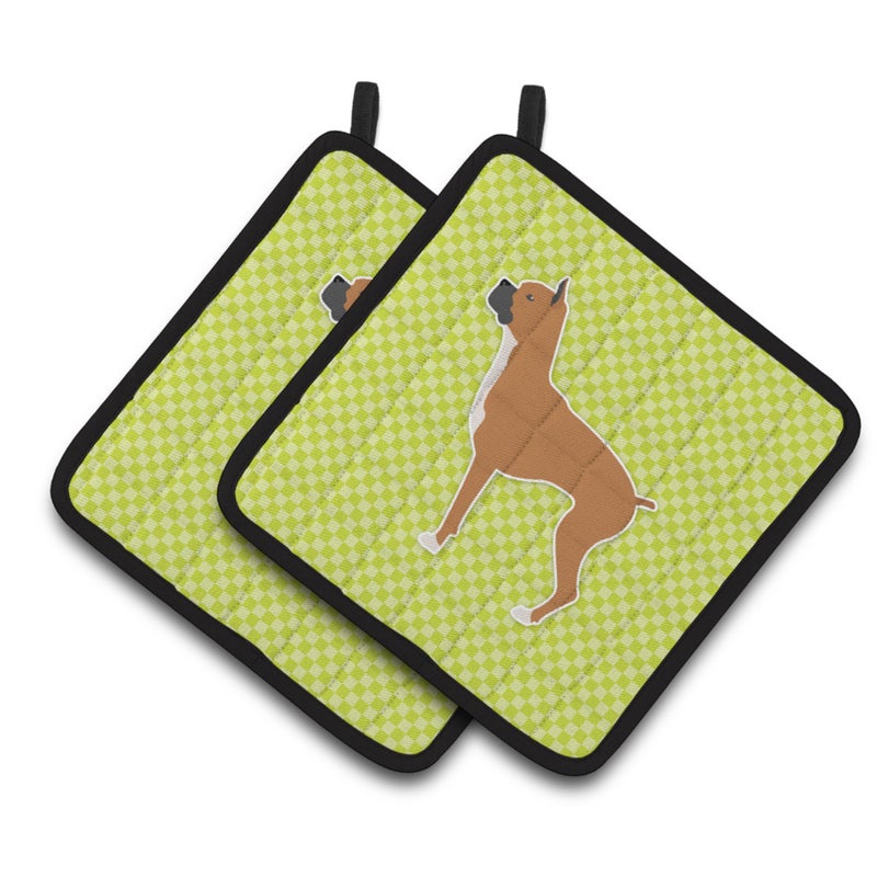 Caroline's Treasures ""Caroline's Treasures Boxer Checkerboard green Pair of Pot Holders BB3853PTHD  7.5HX7.5W  Multicolor"" 