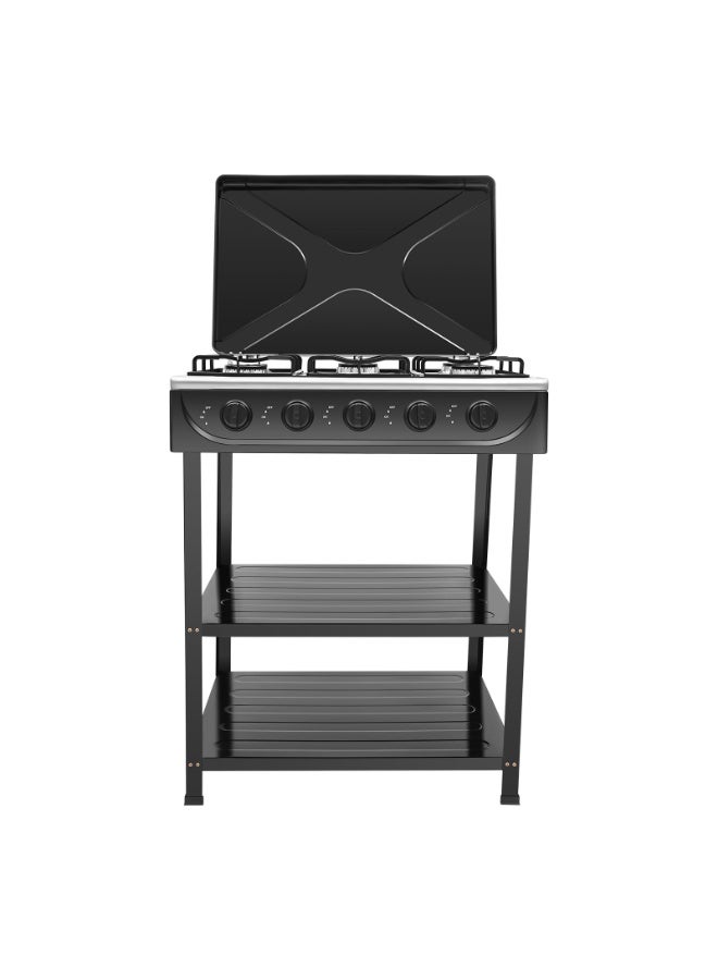 5 Burner Propane Burner Propane Gas Stove Auto Ignition Camping Stove with Support Leg Stand and Wind Blocking Cover Adapter, Portable Gas Stove for RV, Apartment, Outdoor Cooking (Black)  - Image 2