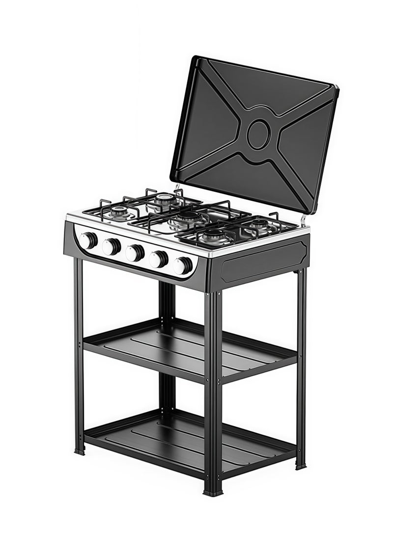 5 Burner Propane Burner Propane Gas Stove Auto Ignition Camping Stove with Support Leg Stand and Wind Blocking Cover Adapter, Portable Gas Stove for RV, Apartment, Outdoor Cooking (Black)  - Image 1