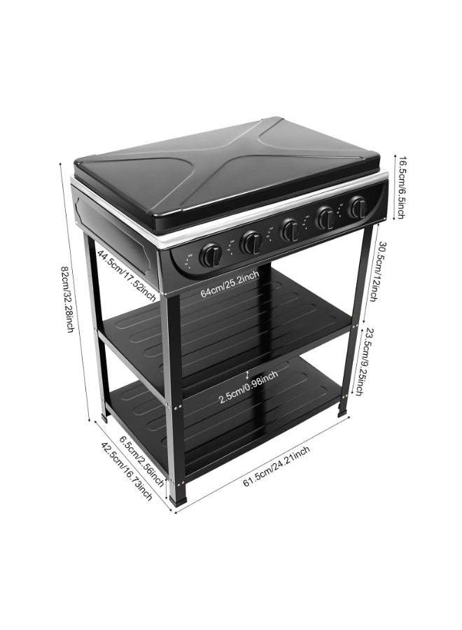 5 Burner Propane Burner Propane Gas Stove Auto Ignition Camping Stove with Support Leg Stand and Wind Blocking Cover Adapter, Portable Gas Stove for RV, Apartment, Outdoor Cooking (Black)  - Image 3
