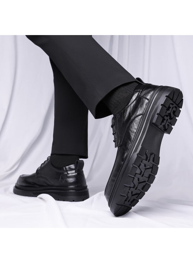 Poitulas Men's Leather Shoes, British Hand-scratched Pattern, Business Casual Shoes, Low-top Thick-soled Formal Shoes, Wedding Shoes, 9929 Black, Size 41 - Image 5